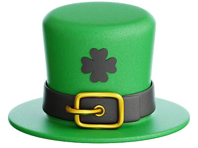 Stylish Green Hat Featuring Four Leaf Clover Design Black Band And Gold Buckle 3d model