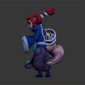 Fantasy Character With Fox Ears Tail Red Hair Blue Robe Holding Blue Magical Orb