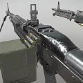 Tactical Military Weapons With Machine Gun Rifle Ammunition Belt And Green Ammo Box