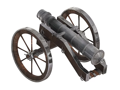 Historical Weapon Ancient Cannon With Wooden Wheels And Metal Barrel Structure 3d model