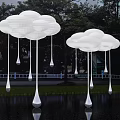 White Cloud Shaped Outdoor Decorative Installations With Water Drop Ornaments By Lakeside Trees 3d model