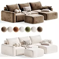 Velvet Upholstered Two Seater Sofa with Striped Round Pillows Ottoman and Multiple Color Options