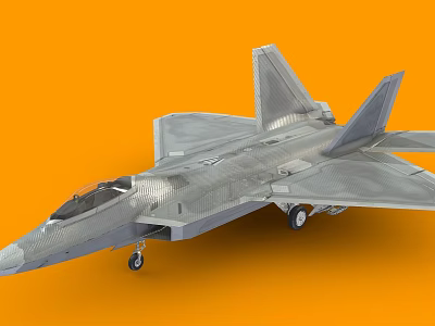 Modern Stealth Fighter Jet With Sleek Design Orange Background And Extended Landing Gear 3d model
