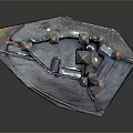 Detailed Metallic Castle Model Featuring Fortress Walls And Tower Structures