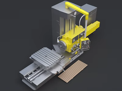 Industrial Machine With Yellow Mechanical Structure Silver Base Worktable And Control Panel 3d model