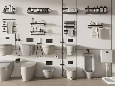 Modern Toilets And Bathroom Fixtures On 3d model