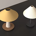 Two Stylish Table Lamps With Yellow Shade Wooden Base And White Pleated Shade Black Base