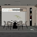 Modern Restaurant Interior With Dining Table Chairs Pendant Light Green Plant And Wooden Decor