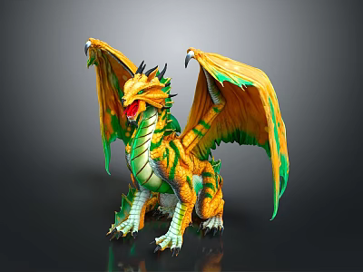Fantasy Dragon With Vibrant Yellow Green Orange Wings And Detailed Scales 3d model