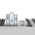 Modern Elevator System Featuring Glass Structure And Adjacent Escalators In Public Space 3d model