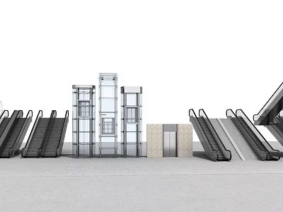 Modern Elevator System Featuring Glass Structure And Adjacent Escalators In Public Space 3d model