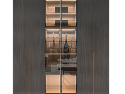 Modern Wardrobe Design With Wooden Frame Glass Doors And Metal Handles Interior Shelves 3d model