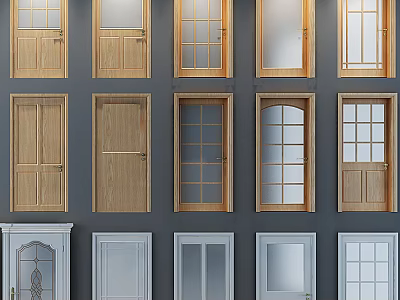 Various Wooden And White Hinged Doors With Glass Panels For Interior Design 3d model