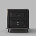Black Modern Nightstand Featuring Two Drawers With Gold Round Knobs And Small Legs 3d model
