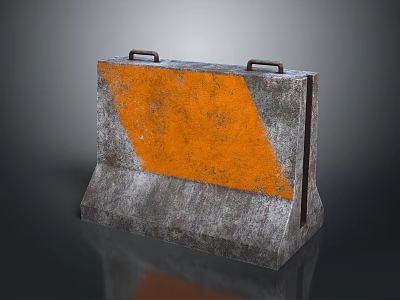 Heavy Duty Concrete Road Barrier With Orange Warning Section And Handles For Construction Zones 3d model