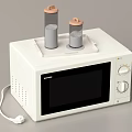 White Kitchen Appliance Microwave Oven With Containers On Top And Knob Controls