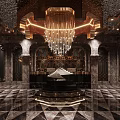 Luxurious KTV Lobby Interior With Crystal Chandelier Marble Floor And Decorative Wall