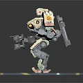 3D Robot Model With White Green Brown Body Mechanical Arms And Blue Platform Yellow Lines