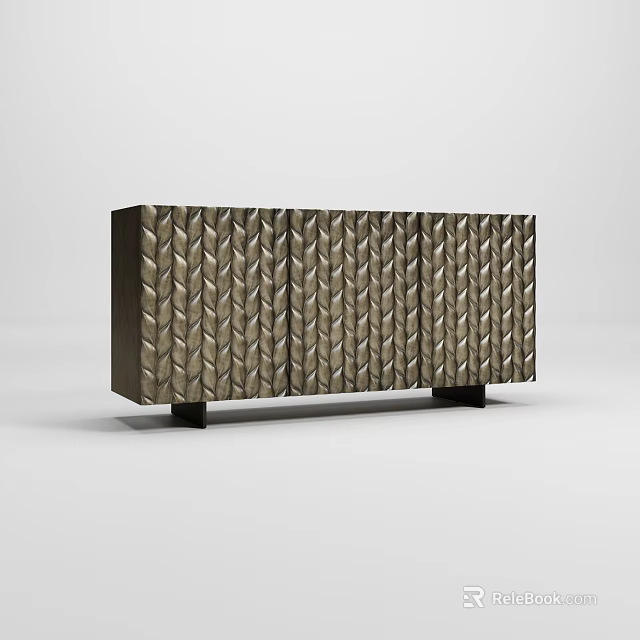 Elegant Modern Herringbone Pattern Sideboard With Bronze Finish And Black Legs 3d model