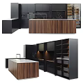 Modern Kitchen Interior With Black Wooden Cabinets And Storage Island Design