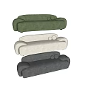 Modern Beige And Green Sectional Sofa With Rounded Arms And Soft Velvet