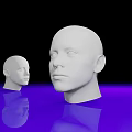 Three White Male Head Models On Black Background With Purple Reflective Surface