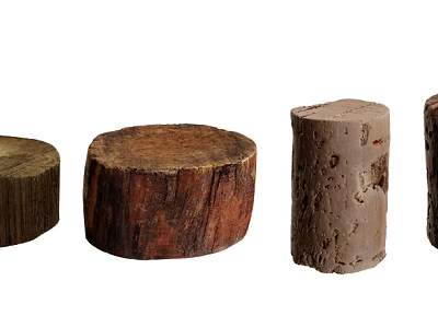 Natural Style Stools With Varied Wooden Textures 3d model