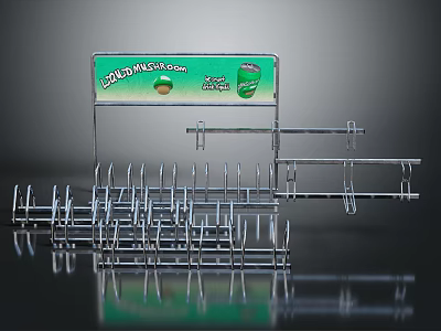 Chrome Wire Kitchen Organizer Rack With Green Label Multiple Hooks And Shelves 3d model