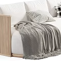 Modern Three Seater Sofa With Wooden Armrests Cozy Cushions Blanket And Color Options