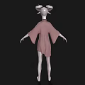 Game and Movie Character with Ram Horns White Skin Pink Asymmetric Dress on Black Background
