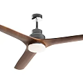 Modern Air Conditioning Fan With Wooden Blades Black Base And White Light