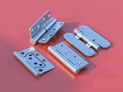Durable Silver Stainless Steel Household Hinges With Mounting Holes For Furniture Doors 3d model