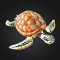 Colorful Sea Turtle With Brown Shell And Detailed Eyes On Black Background
