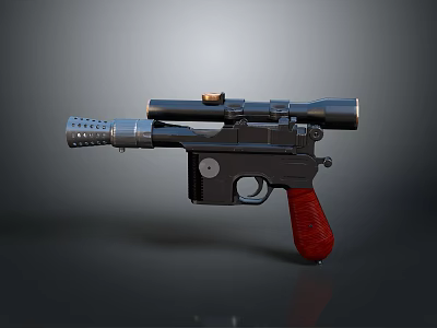 Vintage Sci Fi Pistol With Red Grip Attached Scope And Metallic Body Design 3d model Vintage Sci Fi Pistol With Red Grip Attached Scope And Metallic Body Design 3d model