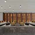 Modern Hotel Lobby Interior With Luxury Sofa Chairs Wooden Panel And Marble Floor 3d model