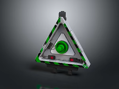 Triangular Green And Black Striped Portable Household Device With Circular Component And Red Indicator Lights 3d model