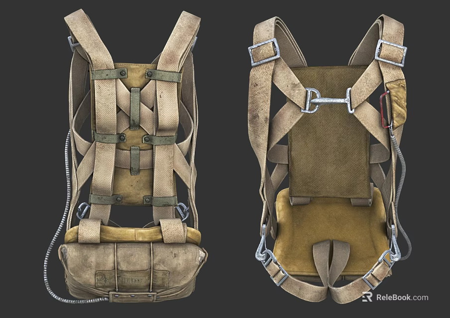 Vintage Military Backpack With Adjustable Straps Buckles And Storage Pouch 3d model 