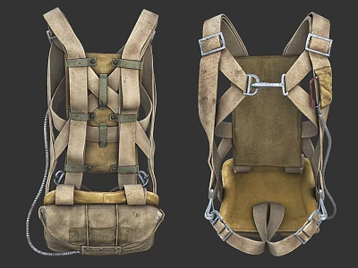 Vintage Military Backpack With Adjustable Straps Buckles And Storage Pouch 3d model