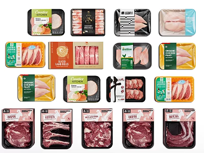 Assorted Packaged Meat Products With Chicken Breast Beef Sausage And Pork Cuts 3d model