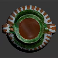 Decorative Ceramic Vase With Green Top Orange Body And White Stripes For Home Furniture
