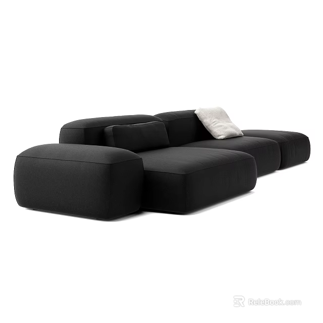 Black Modular Sectional Sofa With Light Accent Pillow And Modern Design 3d model