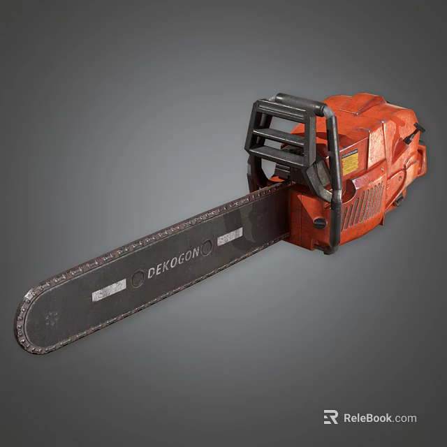 Red Devoogin Chainsaw With Black Handle And Metal Cutting Chain Equipment Tool 3d model