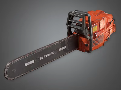 Red Devoogin Chainsaw With Black Handle And Metal Cutting Chain Equipment Tool 3d model