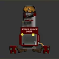 Red Mobile Electronic Pizza Appliance Design With Pizzakit Logo And Mechanical Legs
