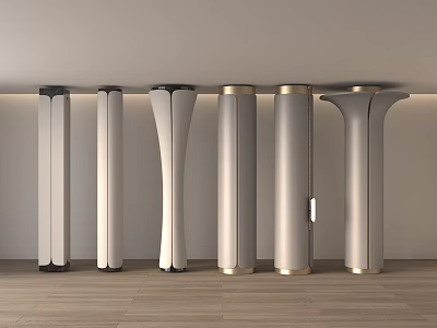 Modern Metallic Columns With Various Designs And Gold Accents In Minimalist Interior 3d model