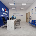 Modern Government Service Hall With Blue Walls Service Counter Computers And Blue Seats
