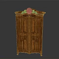 Traditional Wooden Cabinet With Double Doors And Ornamental Carved Top Design