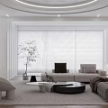 Modern Living and Dining Room Interior With Sofa Coffee Table TV Window and Plants