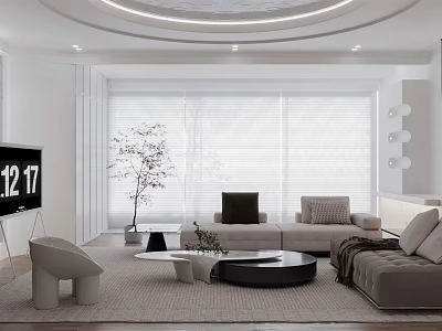 Modern Living and Dining Room Interior With Sofa Coffee Table TV Window and Plants 3d model