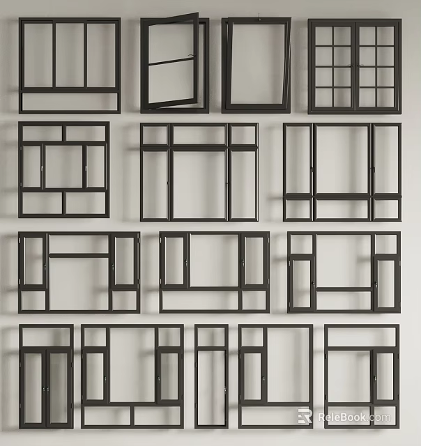 Black Frames In Various Shapes And Sizes Arranged On White Background Wall 3d model